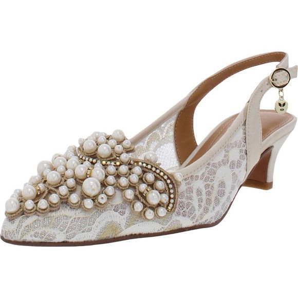 J.Renee Shoes J Renee Womens Strovanni Ivory Embellished Slingback